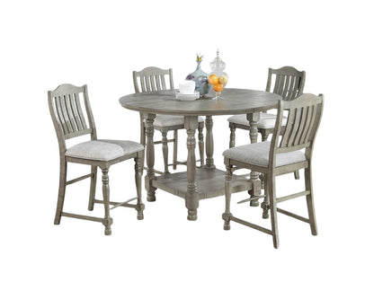 Counter Height Dining Chairs Set of 2, Slat Back, Plush Upholstered Cushions, Bentwood Frame, Light Grey