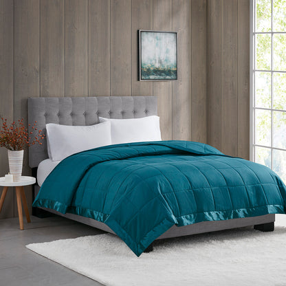 King Size Lightweight Down Alternative Blanket with Satin Trim, OEKO-TEX, Machine Washable Teal