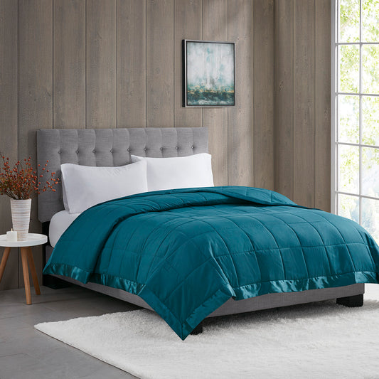 Twin Lightweight Down Alternative Blanket with Satin Trim, 3M Scotchgard, Hypoallergenic, 90 x 68 in Teal