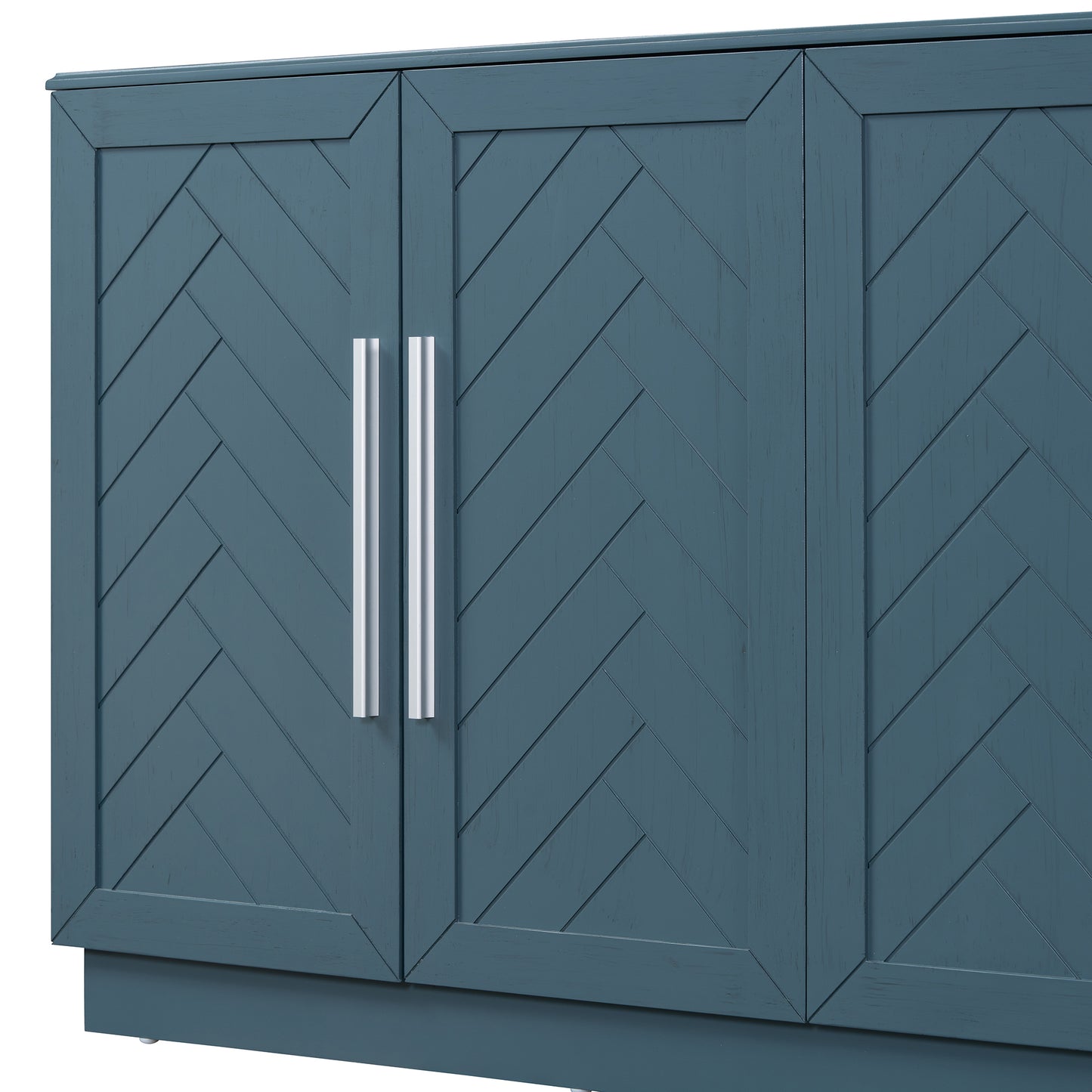 TREXM Sideboard with 4 Doors Large Storage Space Buffet Cabinet with Adjustable Shelves and Silver Handles for Kitchen, Dining Room, Living Room (Antique Blue)