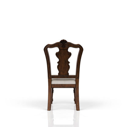 Traditional Queen Anne Dining Side Chair with Upholstered Seat, Solid Wood + MDF, 27x20x43 in Mahogany