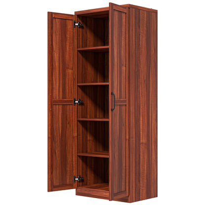 Elegant Tan Freestanding Kitchen Pantry with 5-Tier Shelving and Adjustable Storage Options