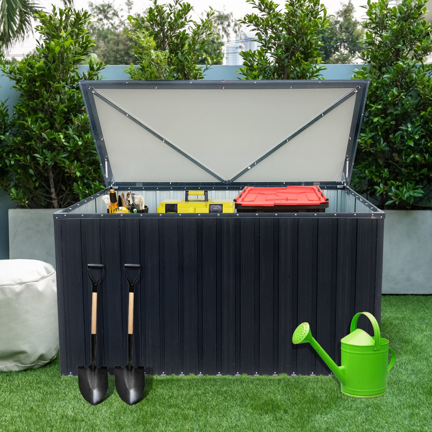 Outdoor Metal Storage Box For Patio And Garden Medium Size Durable Steel Storage Box Black