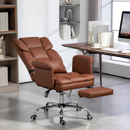 Ergonomic PU Leather Executive Desk Chair with Footrest and Adjustable Lumbar Support, Brown