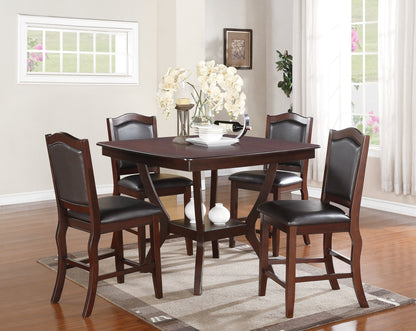 Formal Look Counter Height Dining Table w Shelve And 4x Side Chairs Solidwood Espresso Finish 5pc Set Dining Room Furniture