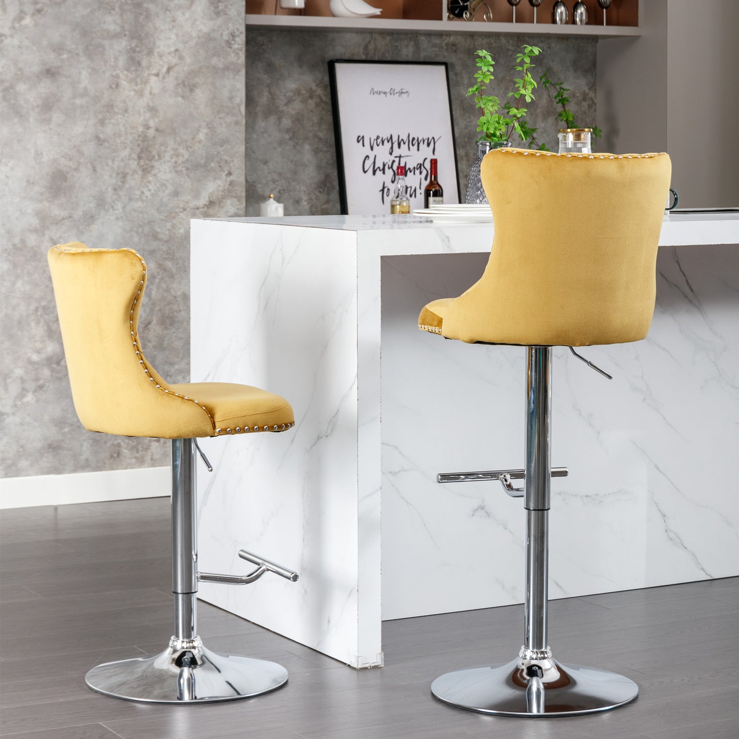 AA Furniture Gold Velvet Swivel Barstools 25-33in Set Of 2