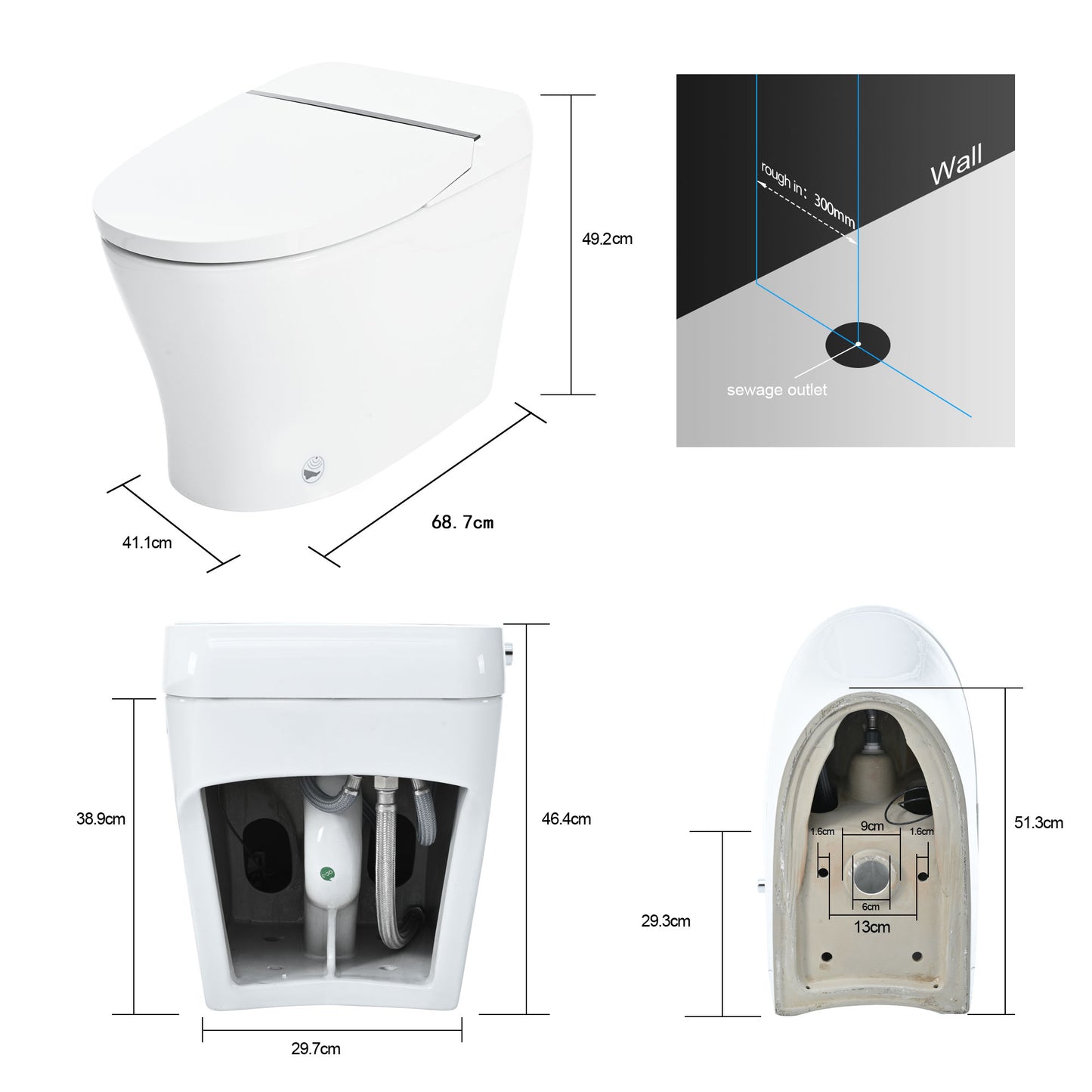 High-Tech Self-Cleaning Bidet Toilet with Dual Flush and Foot Sensor, Compact Design, LED Night Light, Soft Close, and Power Backup