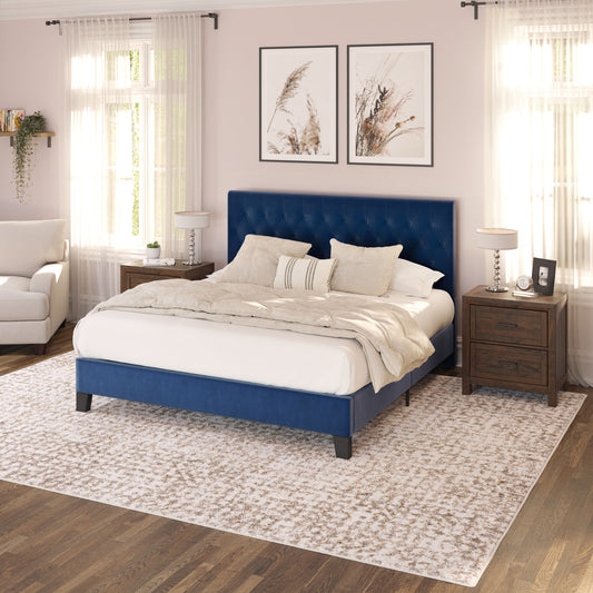 Wallace & Bay Luma Navy Queen Upholstered Bed