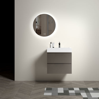Modern 24" Gray Wall-Mounted Bathroom Vanity with Large Storage and Sleek White Sink Basin