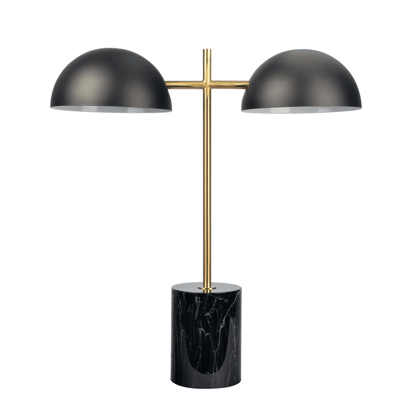 Two-Light Table Lamp with On/Off Switch, Faux Marble Base, Modern Lighting, Black