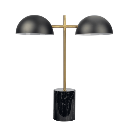 Two-Light Table Lamp with On/Off Switch, Faux Marble Base, Modern Lighting, Black