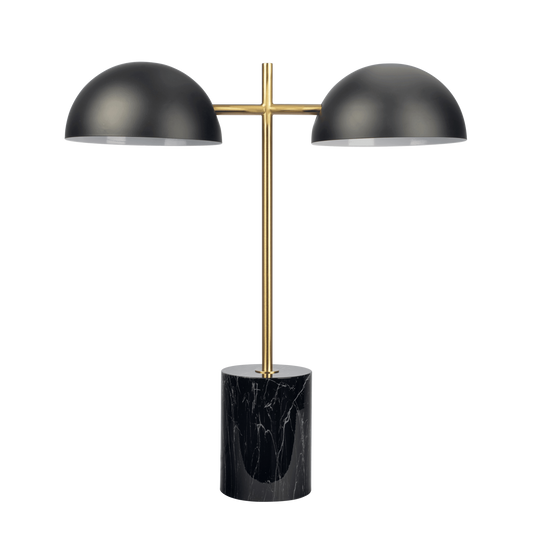 Two-Light Table Lamp with On/Off Switch, Faux Marble Base, Modern Lighting, Black