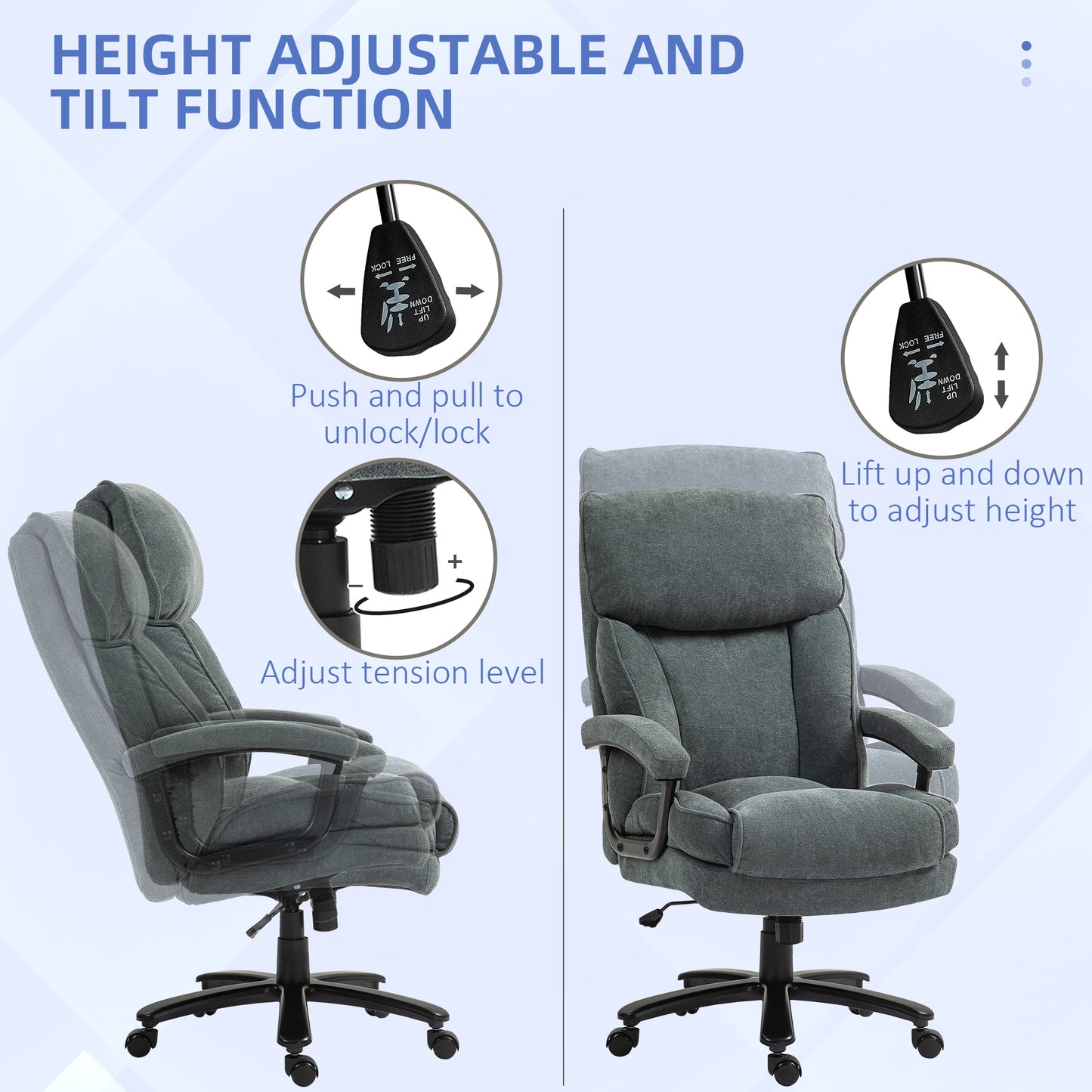 HOMCOM Heavy-Duty Executive Office Chair for Big and Tall Users, Supports Up to 450 lbs, Gray High Back Desk Chair with Swivel Wheels