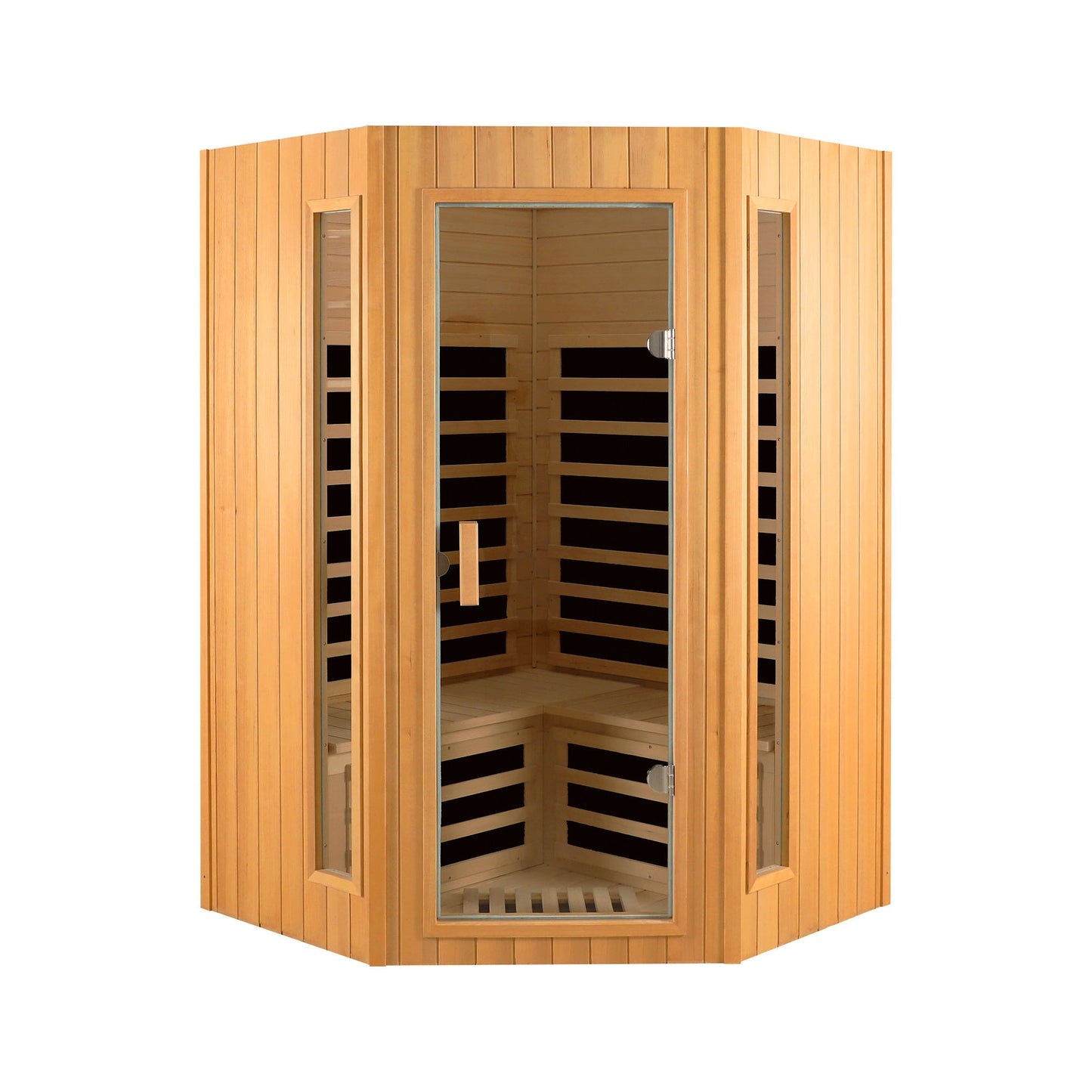 Two-Person Hemlock Indoor Far Infrared Sauna Room with Bluetooth LCD LED Lights 47x47x73 in Natural Wood