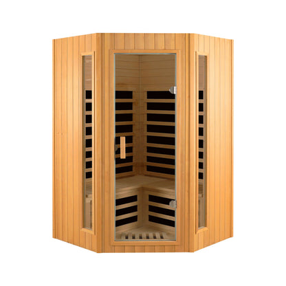 Two-Person Hemlock Indoor Far Infrared Sauna Room with Bluetooth LCD LED Lights 47x47x73 in Natural Wood