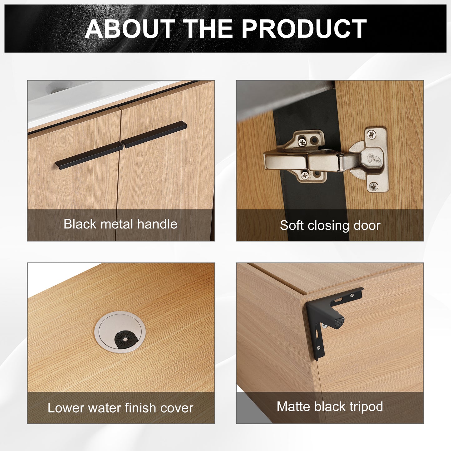 30-Inch Oak Bathroom Vanity Base with Ceramic Basin and Double Door Storage Cabinet