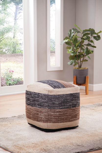 Square Handwoven Wool Pouf, 18-Inch Cube Ottoman for Living Room, 9 lb, Wool-Poly-Cotton Blend, Beige