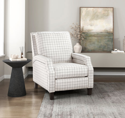 Push-Back Recliner Chair, Transitional Style, Solid Wood Frame, Nailhead Trim, 300lb Capacity, Off White