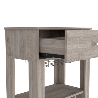 Modern Light Gray Wine Cart With Drawer And Cubbies
