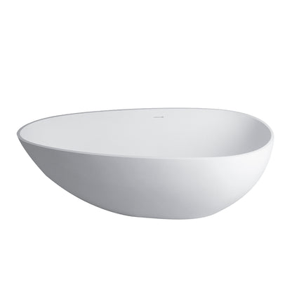 Luxury 67" Freestanding Matte White Bathtub, Solid Surface Soaking Tub with Overflow and Pop-up Drain for Modern Bathrooms