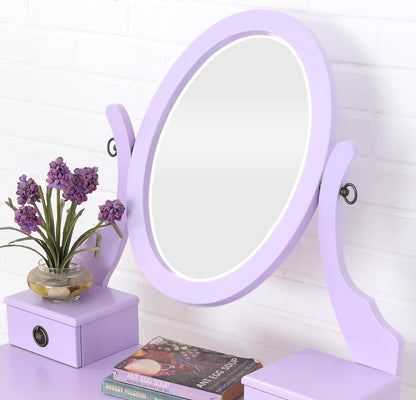 Wood Makeup Vanity Table and Stool Set with Storage Drawers for Bedroom, Space-Saving Beauty Desk Purple