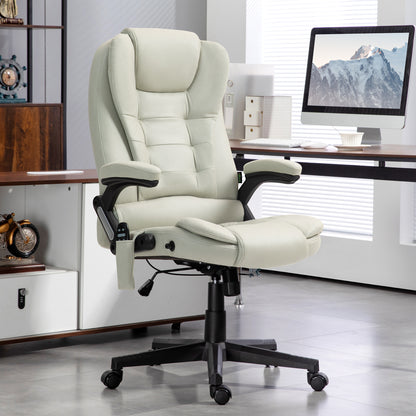Beige Executive Office Chair with 6-Point Vibration Massage, Heat Function, High Back, and Reclining Design