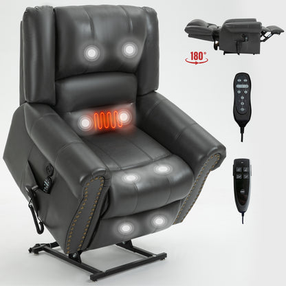 Power Lift Recliner with Dual Motors, Heat Massage, Infinite Position, 350 lb Capacity, Faux Leather Grey