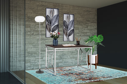 Contemporary Brown MDF/Chrome Office Desk with H-Shape Base