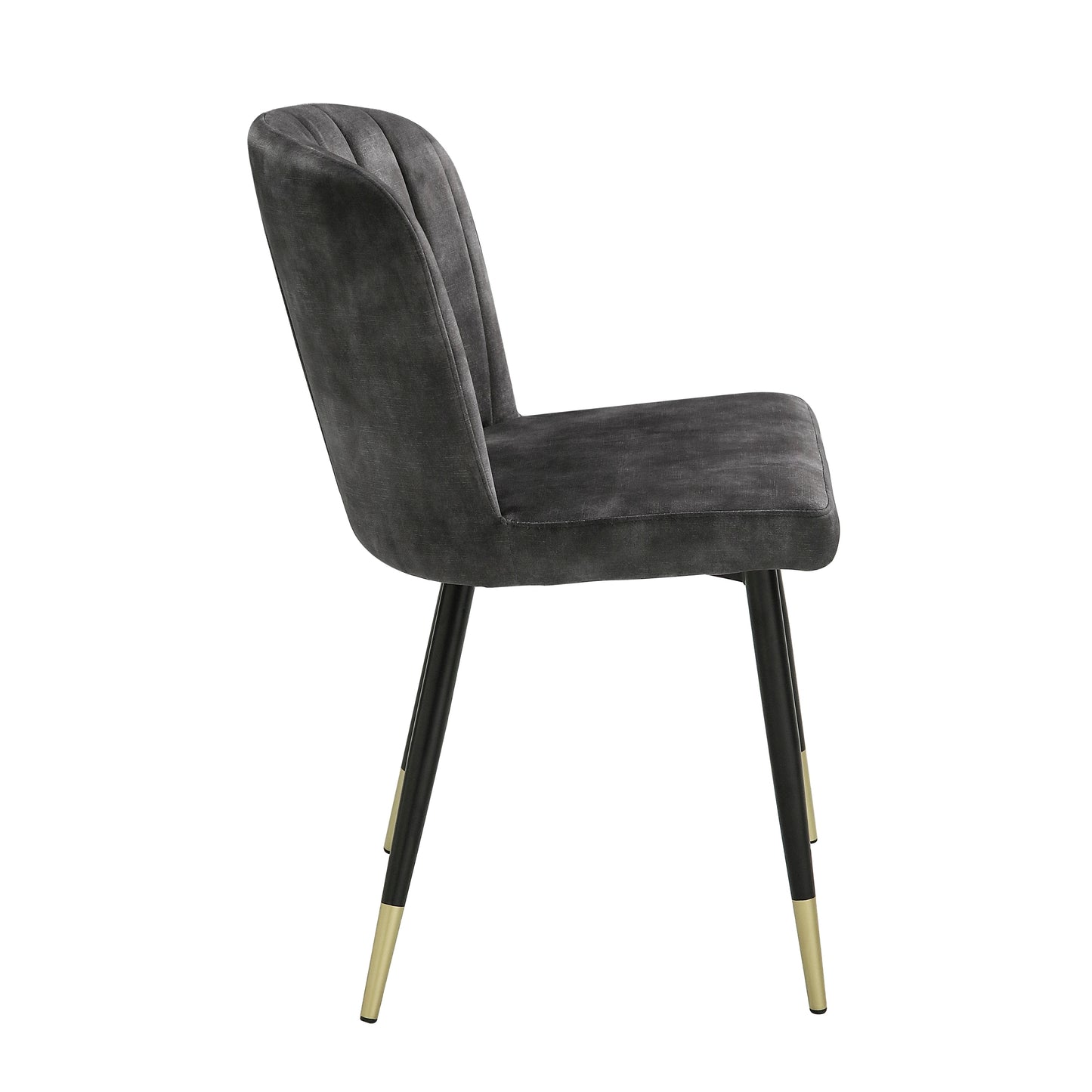 Modern Design Home Furniture Chairs Set of 2, Charcoal-hued Velvet Upholstery Channel Tufting Black Metal Legs with Gold-Finish Accent