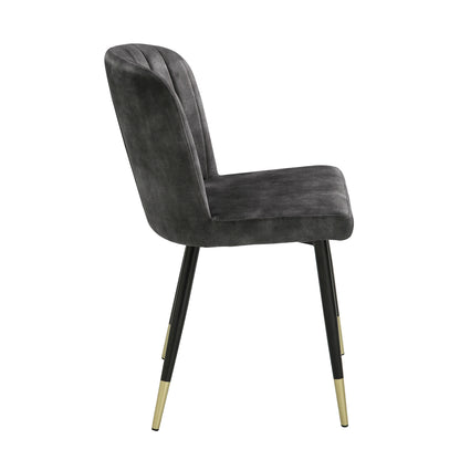 Modern Design Home Furniture Chairs Set of 2, Charcoal-hued Velvet Upholstery Channel Tufting Black Metal Legs with Gold-Finish Accent