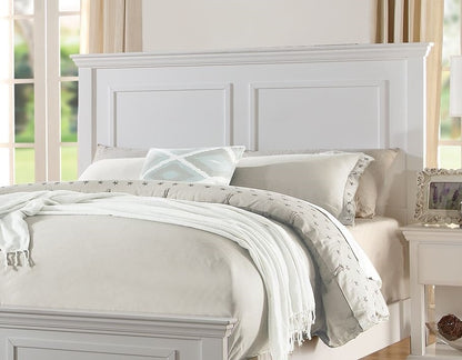 Elegant White Queen Size Bed Frame with High Panel Headboard and Footboard