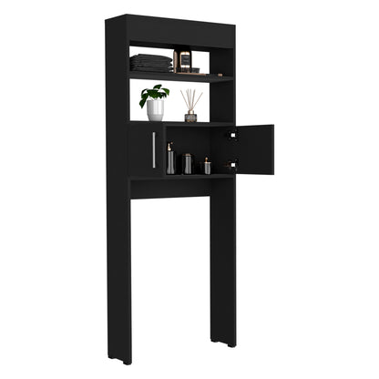 Stylish Black Wengue Over-The-Toilet Storage Cabinet with Double Doors and Two Shelves