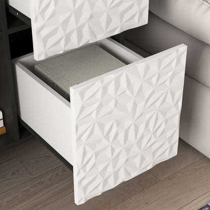 Sideboard Buffet Cabinet, Black Storage Cabinet with Red Doors , 2 Drawers with unique panel styling and 2 Open Storage Compartment, Modern Coffee Bar Cabinet Accent Cabinet for Kitchen, Dining Room,