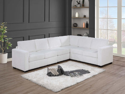4-Piece L-Shaped Sectional Sofa with Corner Wedge, Corduroy Upholstery, Modern Living Room Milk White