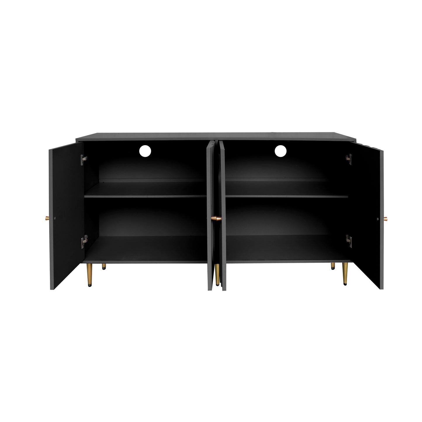 Modern Black Lacquered 4 Door Wooden Cabinet Sideboard Buffet Server Cabinet Storage Cabinet, for Living Room, Entryway, Hallway, Office, Kitchen and Dining Room