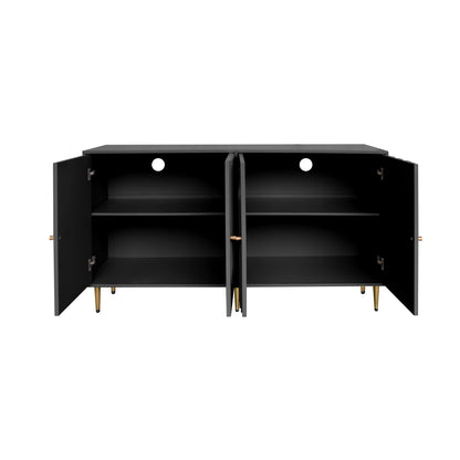 Modern Black Lacquered 4 Door Wooden Cabinet Sideboard Buffet Server Cabinet Storage Cabinet, for Living Room, Entryway, Hallway, Office, Kitchen and Dining Room