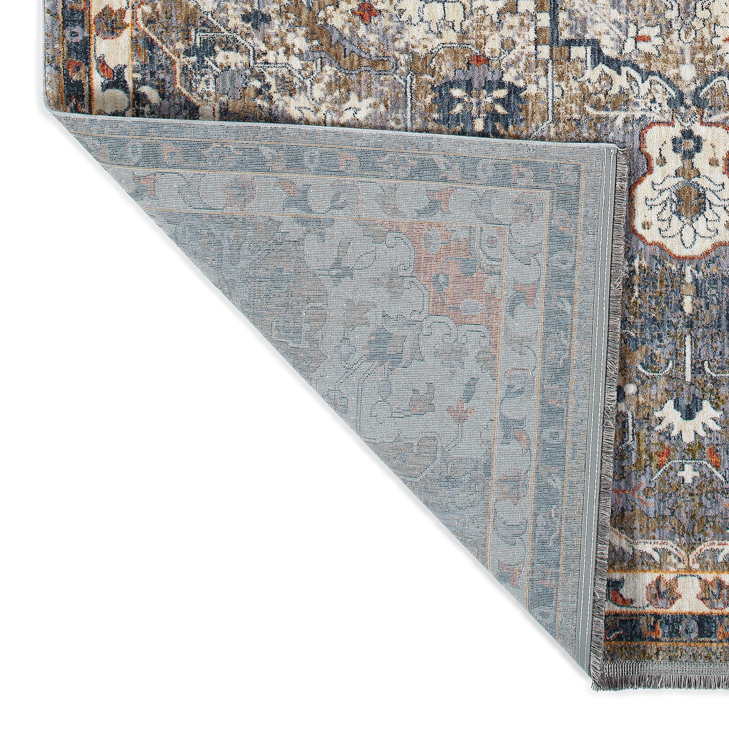30x22-Inch Transitional Oriental Cut-Pile Throw Rug, 100% Polyester, Stain-Resistant, Grey Multi