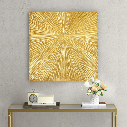 30x30 Hand-Painted Dimensional Resin Wall Art on MDF, 1.25in Thick, 10.6lb, Living Room Wall Art, Gold