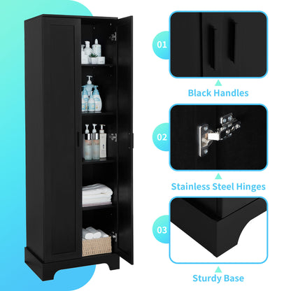 Elegant Black Storage Cabinet with Adjustable Shelves for Bathroom and Office