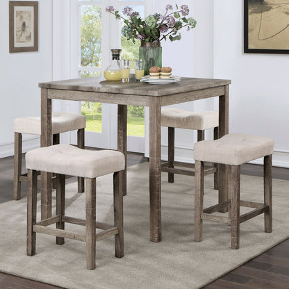 Counter Height Dining Set FivePc Square Table Stools Gray