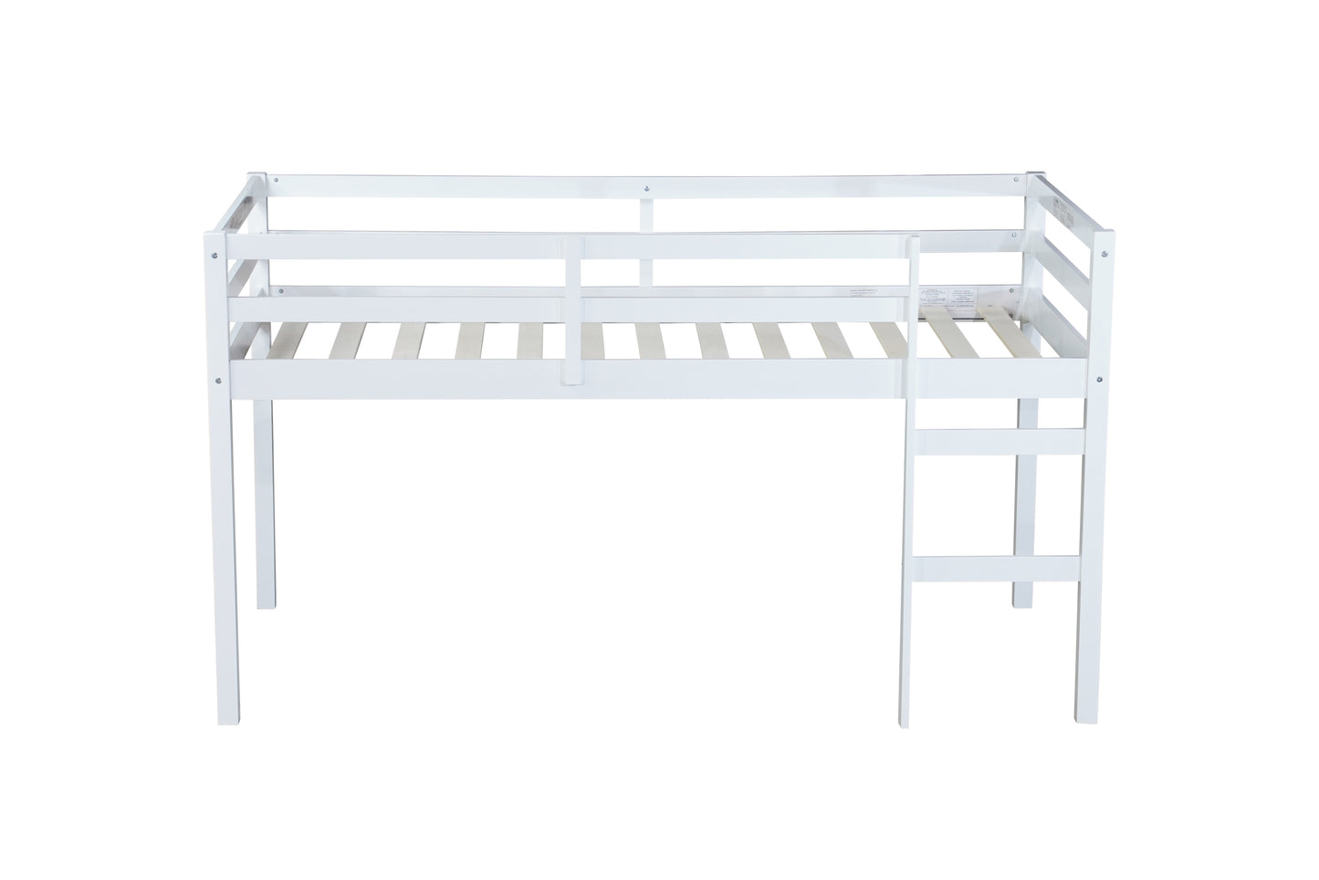 Contemporary Rubber Wood Twin Loft Bed with Ladder and Spacious Storage, White Finish
