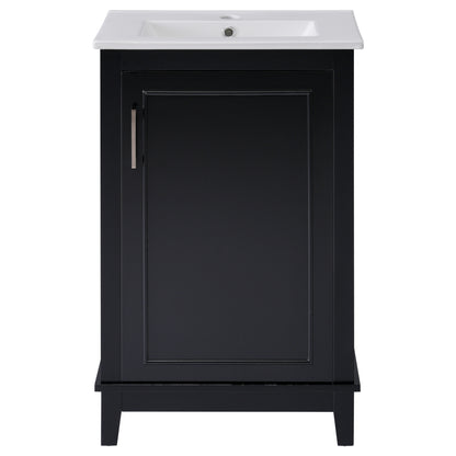 Compact 20-Inch Black Bathroom Vanity Cabinet with Ceramic Sink - Modern Design, Ample Storage, Soft-Close Door