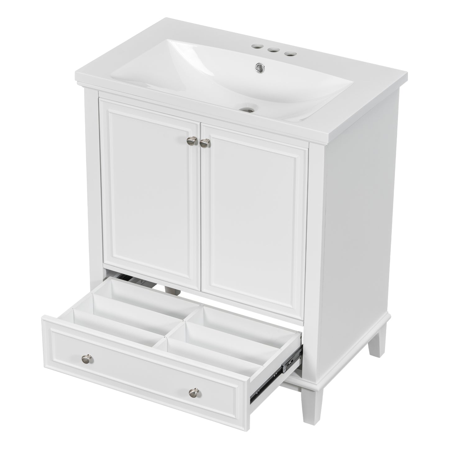 30" Modern Bathroom Vanity with Ceramic Sink, Multi-Storage Cabinet with Adjustable Shelves, Durable Solid Wood & MDF Construction, White Finish