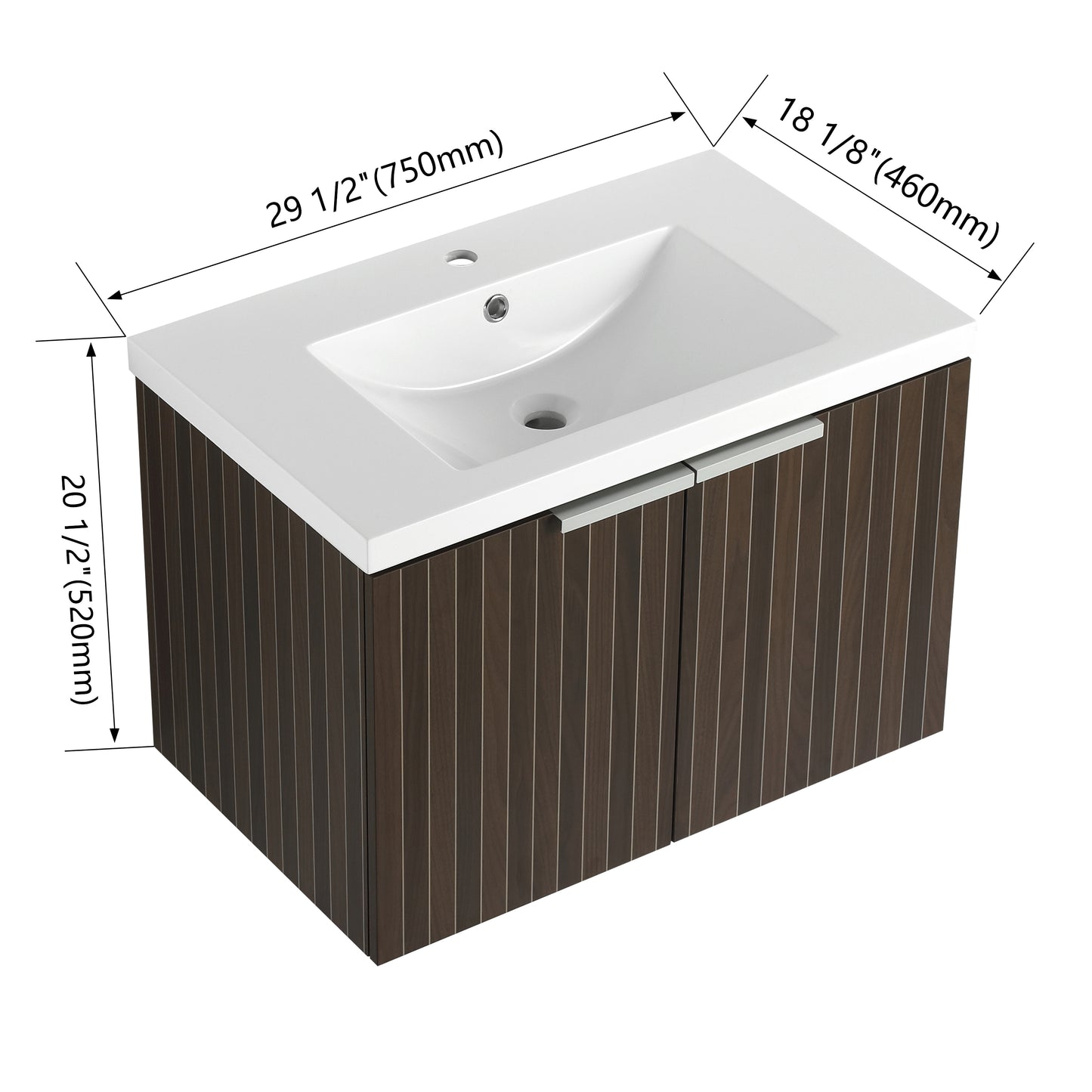 30-Inch Wall-Mounted Modern Bathroom Vanity with Eco-Friendly Resin Sink and Soft-Close Doors