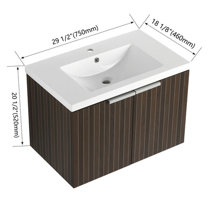 30-Inch Wall-Mounted Modern Bathroom Vanity with Eco-Friendly Resin Sink and Soft-Close Doors