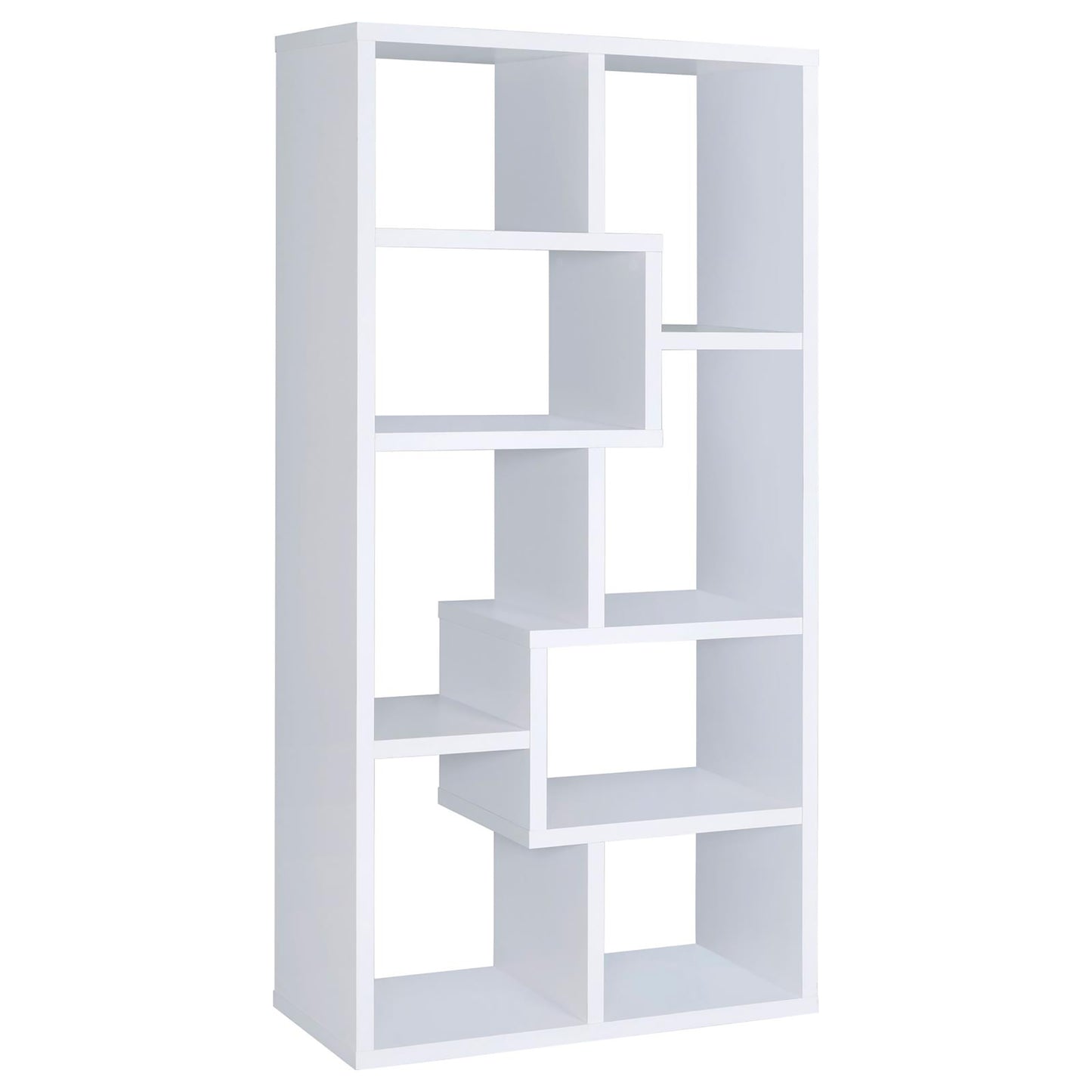 Elegant Geometric 8-Shelf White Wood Bookcase