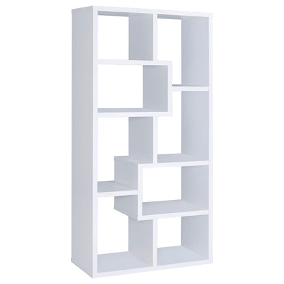 Elegant Geometric 8-Shelf White Wood Bookcase