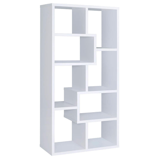 Elegant Geometric 8-Shelf White Wood Bookcase