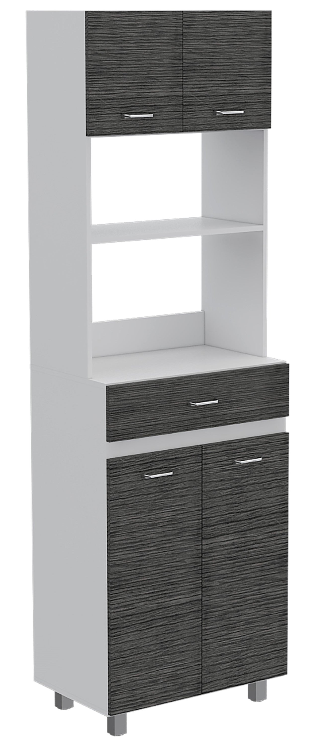 Microwave Storage Cabinet Madison, Kitchen Organizer, White & Smokey Oak