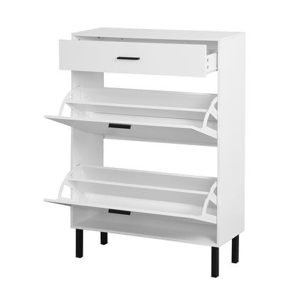 Modern Freestanding Shoe Storage Cabinet with Adjustable Flip Drawers and Metal Legs for Entryway Organization